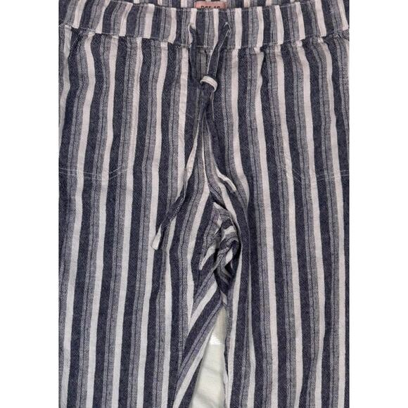 Per Se Large Striped Pants Linen Viscose Jogger Drawstring Gray Strpe Pockets - Picture 2 of 7